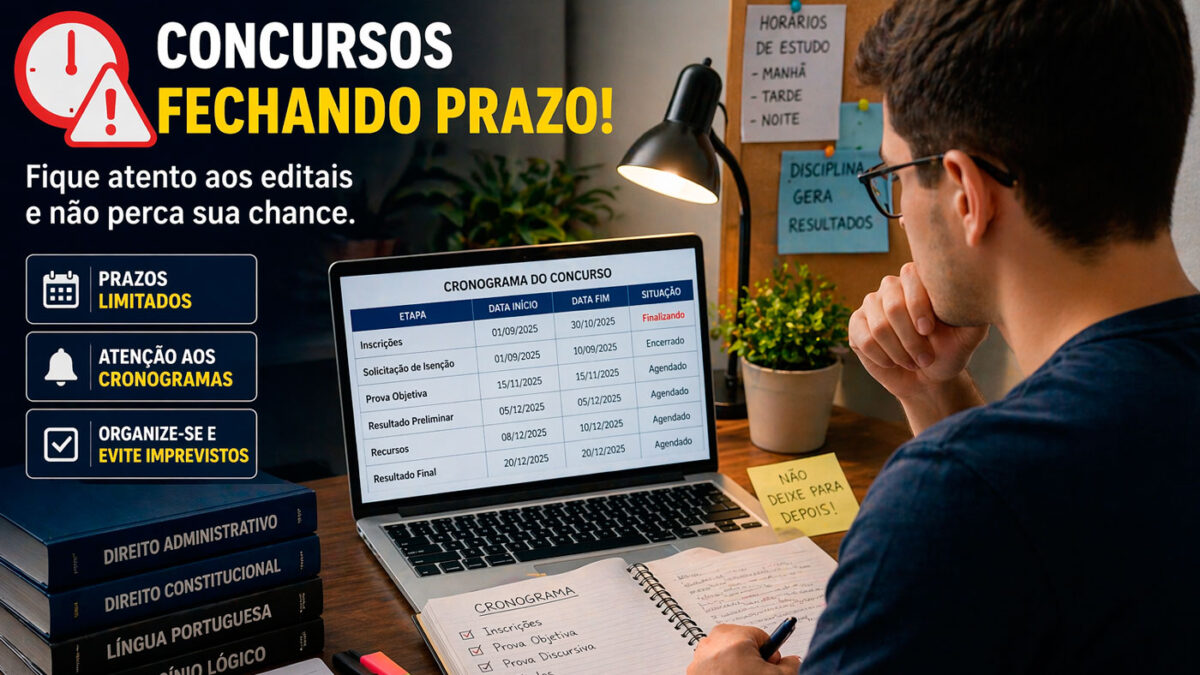 14 concursos encerram inscrições na quarta (14) para vagas de até R$ 30 mil