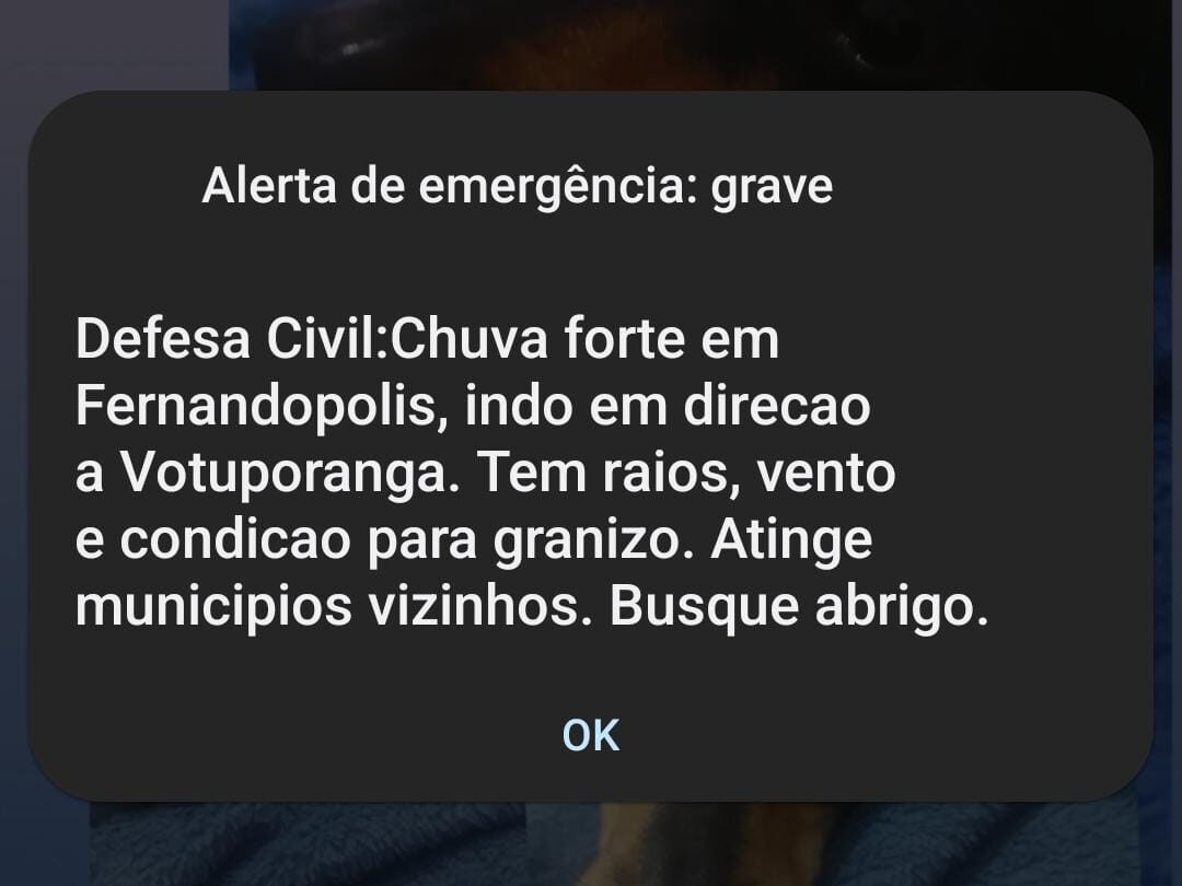 Defesa Civil emite alerta severo de tempestade para Fernandópolis e microrregião de Votuporanga