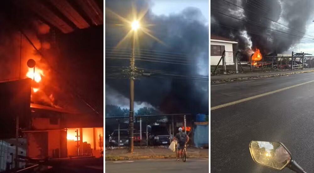 Incêndio atinge fábrica de pneus e espalha ‘nuvem’ preta de fumaça em Catanduva